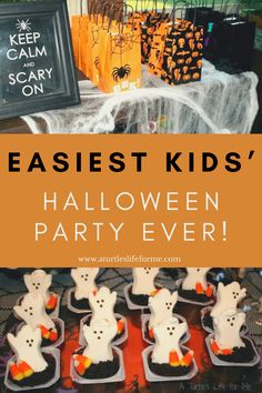 an easy halloween party with cupcakes, candy bags and ghost - like decorations