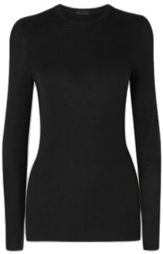 Fine Knit Stretch Crew Neck T-shirt, Fitted Long Sleeve T-shirt With Ribbed Neckline, Fitted Modal Long Sleeve Tops, Fitted Long Sleeve Modal Top, Fitted Viscose Tops For Layering, Stretch Viscose Long Sleeve Tops, Sleek Viscose Tops For Fall, Fitted Fine Knit Viscose Top, Sleek Stretch Viscose Tops