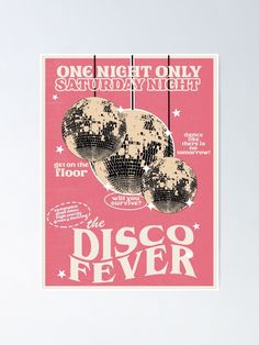 the disco fever concert poster is shown in pink and white, with black dots on it