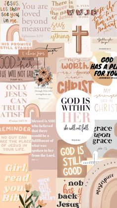 a collage of words and flowers with the words god is within him on them