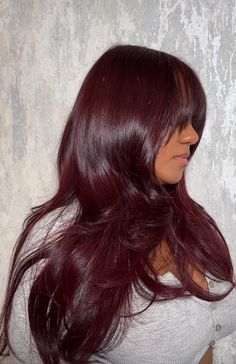 Win Red Hair, Cherry Wine Red Hair Color, Hair Dye Inspo For Black Hair, Maroon Dyed Hair, Cheery Red Hair Colour, Deep Cherry Red Hair Burgundy, Very Dark Red Hair, Red Hair On Dark Skin Women, Cranberry Red Hair