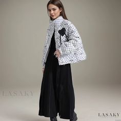 Lasaky - Premium Embroidered Down Jacket with Stand Collar for Winter Winter Outerwear With Floral Embroidery And Stand Collar, Winter White Outerwear With Floral Embroidery, White Floral Embroidered Winter Outerwear, White Floral Embroidered Outerwear For Fall, White Floral Embroidery Outerwear For Fall, Winter Outerwear With Floral Embroidery And Long Sleeves, Winter Outerwear, Womens Winter, White Duck