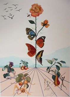 a painting with butterflies and flowers on it