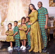 "This is an African Print Family Matching Clothing for photoshoot, wedding and other social event. Features: * Brand New 100% cotton fabric of highest grade/quality. * Carefully lined for perfect fit. * Professionally sewn and finished. This set is for husband, wife and 4 children. If you have a lesser number of family, please let me know so as to reduce the price. The price will increase if the family is more than five. Before ordering, kindly go through the available fabrics and size chart to Couples African Outfits, African Wedding Attire, African American Family, Couples Outfit, Afrikaanse Mode, African Children, African Print Dress, Black Families, Family Photo Outfits