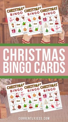 christmas bingo cards with stockings and presents on them