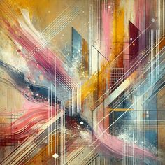 an abstract painting with lines and colors