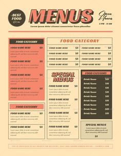 a menu for a restaurant with an image of food items on the front and side