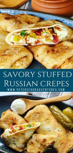 savory stuffed russian crepes with pickles and jalapenos