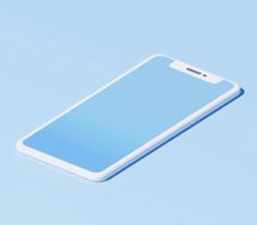 a white and blue cell phone laying on top of a light blue surface with the back facing up