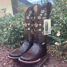 Abolengo Lizard Dalia Square Toe Cowgirl Boots Floral Stitching, Lizard Print, La Girl, Cow Girl, Goodyear Welt, Bold Prints, Cowgirl Boots, Stacked Heel, Full Grain Leather