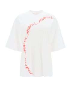 Best price on the market at italist | Marni White T-shirt With Logo In Organic Cotton Full Look, White Shop, Logo Graphic, White T, Oversized Tshirt, White Tshirt, Logo Print, Printed Cotton, Short Sleeve Shirt