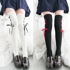 Bow Maylada, Girls Knee High Socks, Kawaii Fashion Outfits, Thigh High Socks, White Socks, Long Socks, Hot Mess, Girls Socks, Knee High Socks