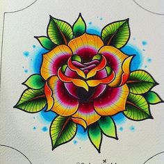 an image of a colorful rose on white paper