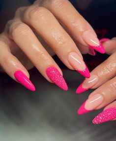 Nails With Glitter, Hot Pink Nails, Nagel Tips, Nailed It, Stick On Nails, Nail Arts, Nail Kit