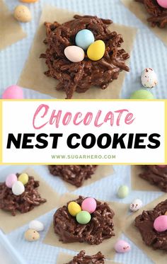 chocolate nest cookies with easter eggs on top