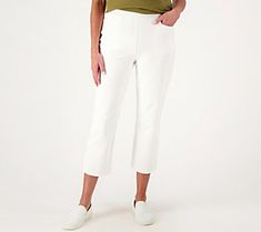 These pull-on style pants with a stylish tab detail boast plenty of comfortable stretch and a trendy crop cut so you can keep cozy and cute in warmer weather. From Susan Graver. Spring Stretch Pull-on Pants, Workwear Capri-length Pull-on Bottoms, Stretch Cropped Leg Pull-on Bottoms, Stretch Pull-on Cropped Leg Bottoms, Stretch Pull-on Bottoms With Cropped Leg, Stretch Cropped Leg Bottoms With Pull-on Style, Fall Cropped Leg Pull-on Style Pants, Fall Cropped Leg Pull-on Pants, Stretch Cropped Leg Pants For Fall