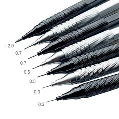 five different types of pens are shown in this image, with the numbers on each side