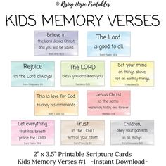 kids's memory verses with the names of jesus and other words on them