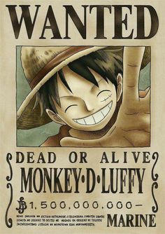 a wanted poster for a monkey d luffy from one piece, with the caption dead or alive?