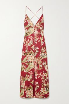 Zimmermann's 'Lexi' dress is printed with tropical hibiscus flowers that'll always make you feel like you're in paradise. It's cut from certified linen with crossover straps framing the open back and a front split at the hem, so you can show off your shoes.<br><br>This product was created using Considered Materials. Find out more about NET SUSTAIN <a href="https://www.net-a-porter.com/en-gb/campaigns/net-sustain">here.</a> Hawaiian Floral Print Maxi Dress, Hawaiian Maxi Dress With Floral Print, Red Hibiscus Print Dress For Vacation, Hawaiian Floral Maxi Dress, Tropical Red Floral Print Maxi Dress, Tropical Red Maxi Dress With Floral Print, Red Hawaiian Floral Print Dress, Red Hawaiian Dress With Floral Print, Hawaiian Style Red Floral Print Dress