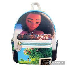 Journey Beyond The Reef In Style With Our Loungefly Disney Moana Princess Scene Series Mini Backpack. Original, Hand-Drawn Art Brings Each Scene From This Movie Into Focus. At The Top, You’ll Find Moana, Amid Brilliant Blue Waves, Looking Down Upon The Kakamora On The Zipped Front Pocket. On The Bottom Of The Zipped Compartment, Te Fiti Appears In Lush, Green Detail. The Side Pocket Scenes Include Pua And Hei Hei, As Well As Moana And Maui. On The Back, Fiery Te K Takes Center Stage. Pua Even Ma Moana And Maui, Moana Princess, Te Fiti, Moana Disney, Princess Moana, Beloved Movie, Vegan Leather Backpack, Hei Hei, Mini Mochila