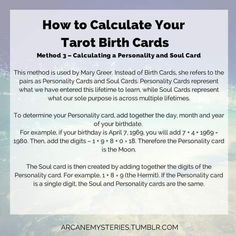 a card with the text how to calculate your tarot birth cards