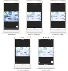 four screens showing the different angles of an iphone's camera screen, and how to use it