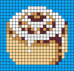 a cross - stitch pattern of a coffee cup on blue and brown squares with white dots