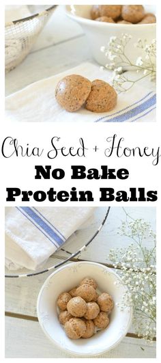 no bake protein balls in a white bowl