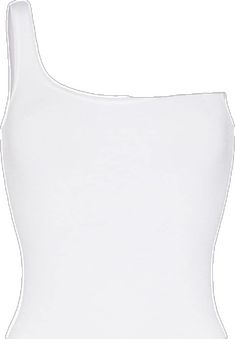 Summer Sleeveless Bodysuit With Boning, Sleeveless Summer Bodysuit With Boning, White Elastane Tank Top, Chic White Bodysuit With Spaghetti Straps, White Elastane Camisole Tank Top, White Fitted Elastane Camisole, White Sleeveless Elastane Camisole, Chic White Tank Top With Asymmetrical Neckline, White One Shoulder Top For Night Out