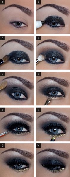 Trucco Smokey Eye, Gold Smokey Eye, Dark Eye Makeup, Trendy Eyeshadow, Black Smokey Eye, Trendy Makeup, Eye Tutorial