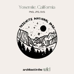 the yosemite national park logo with mountains in the background and stars above it