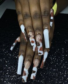 Brown Xxl Nails, Pink And Brown Nails, Brown Acrylic Nails, Long Acrylic Nail Designs, Glitter Gel Nails, Exotic Nails