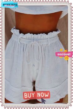 White Boho Linen Shorts High Waist Cotton Beach Shorts, High Waist Cotton Shorts For Beach, Solid Color Shorts For Beach In Spring, White Solid Color Shorts, White Solid Color Bottoms For Beach, White Solid Color Shorts For Spring, Casual White Solid Color Shorts, Solid Color Cotton Shorts For Beach Season, Cotton Solid Color Shorts For Beach