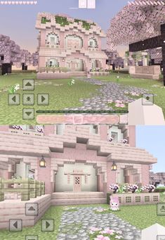 two screens showing the different levels of a house in minecraft, and how it looks like