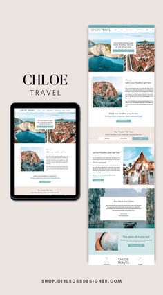 the website design for chiloe travel is displayed next to an ipad and tablet