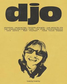 an old poster with the words dj written in black and white on it's yellow background