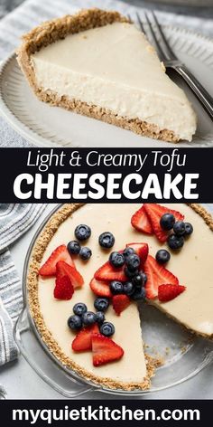 this light and creamy tofu cheesecake is made with fresh strawberries and blueberries