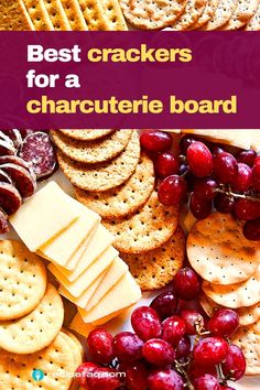 crackers, cheese, and grapes on a charcuterie board Crackers For Charcuterie Board, Cheese And Cracker Tray, Meat And Cheese Tray, Charcuterie Board Meats, Charcuterie Meats, Dairy Desserts, A Charcuterie Board, Cream Cheese Dips