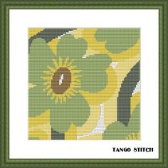 a cross stitch pattern with green and yellow flowers