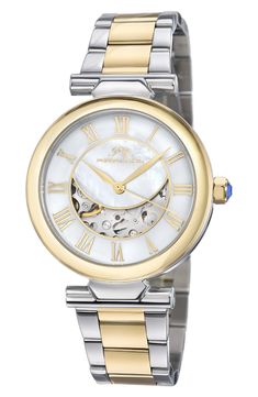 This automatic bracelet watch with a mother of pearl dial adds an elegant style to your everyday style. 36mm case 18mm band width Fold-over clasp Automatic self wind movement Water-resistant to 5 ATM (50 meters) Sapphire crystal face Mother of pearl dial Two-tone stainless steel Imported Stainless Steel Watch Women, Wind Movement, White Dial Watch, Two Tone Watch, Gold Hands, Gold Case, Stainless Steel Band, White Dial, Stainless Steel Watch