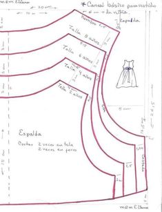 a drawing of a dress pattern with measurements for the top and bottom part, as well as