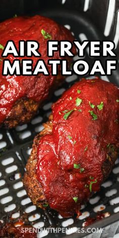 air fryer meatloaf on the grill with text overlay