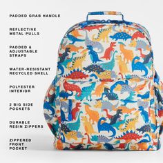 A backpack that's extra comfy and ready to handle all the adventures of the day. Patterned with big cats, blooms and a lush landscape, the kids' large knapsack is constructed of supremely durable polyester made from recycled water bottles. A roomy interior holds everything your kid needs-books, school supplies, extra layers-and there's a padded pocket to keep their tablet protected. Outside pockets hold snacks, water bottles and more. Pair this book bag with the matching Leopard Floral lunch box Lunch Box Backpack, Pink Lunch Box, Cheetah Spots, Books School, Tawny Brown, Bottle Picture, Notebook Shop, Monogram Backpack, Kids School Backpack