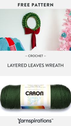 crochet layered leaves wreath and yarn