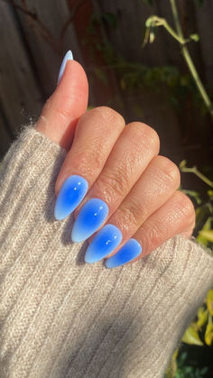 Uñas Baby Blue, Aura Nails Blue, Blue Nails Inspiration, Pretty Blue Nails, Blue Aura Nails, Blue Nails Ideas, Greece Nails, Acrylic Nails Blue, Cobalt Blue Nails