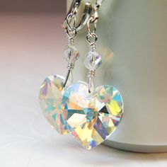 Valentines Day Jewelry, Red Heart Earrings, Crystal Heart Earrings, Crystal Heart Necklace, Swarovski Crystal Hearts, Valentines Earrings, Peridot Crystal, Handmade Gifts For Her, Crystal Dangle Earrings