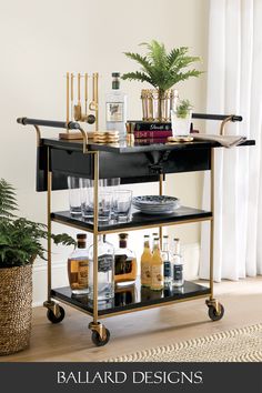 Photo of black and gold bar cart Black And Gold Bar Cart, Bar Cart Inspo Vintage, Mens Bar Cart, Masculine Bar Cart, Painted Pumpkins Fall, Fall Flowers Wallpaper, Bar Cart Black, Bar Cart Inspo, Black Bar Cart