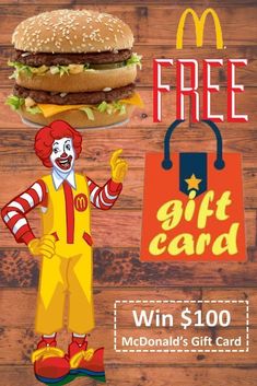 a mcdonald's gift card with a clown holding a hamburger in front of it