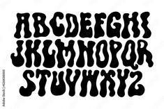 Hippie bohemian groovy postmodern funky font alphabet 1960s boho psychedelic style. Perfect for posters, collages, clothing, music albums and more. Vector clipart illustrations, isolated letters. Stock Vector Trippy Fonts Alphabet, Hippie Font Alphabet, Groovy Font Alphabet, Trippy Letters, Hippie Lettering, Cool Fonts To Draw, Trippy Font, Font For Poster, Wavy Lettering